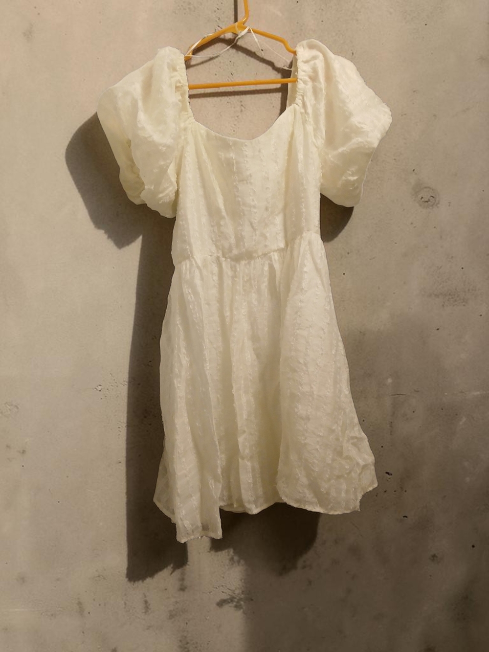 Puff-Sleeve Mini Dress in Cream